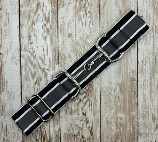 Benny Bows - 1.5" Equestrian Elastic Bit Buckle Belt - Black, Grey Stripe