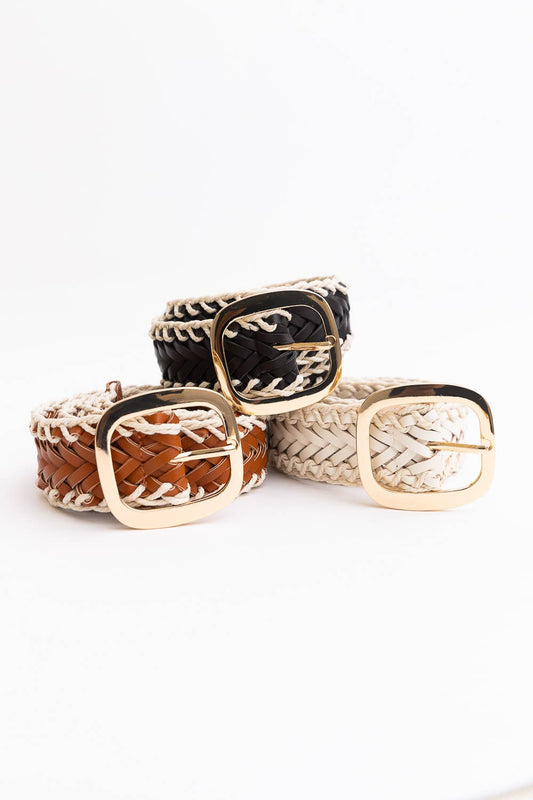Leto Accessories - Crochet Trimmed Woven Leather Belt