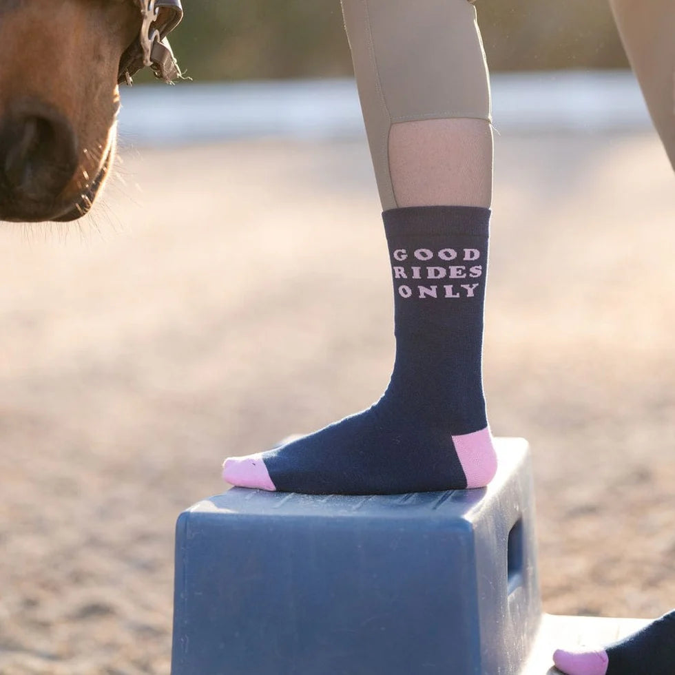 Good rides only crew socks